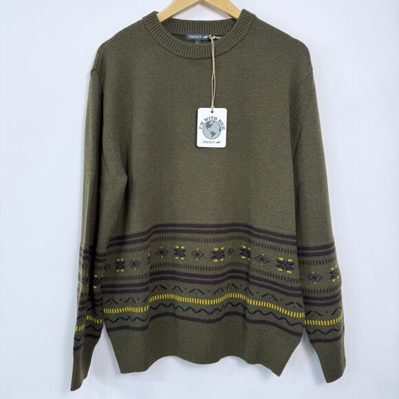 Toad&Co Cazadero Fair Isle Sweater Mens Size L Fir Green Non Mulesed Wool Blend‎ - Picture 1 of 6